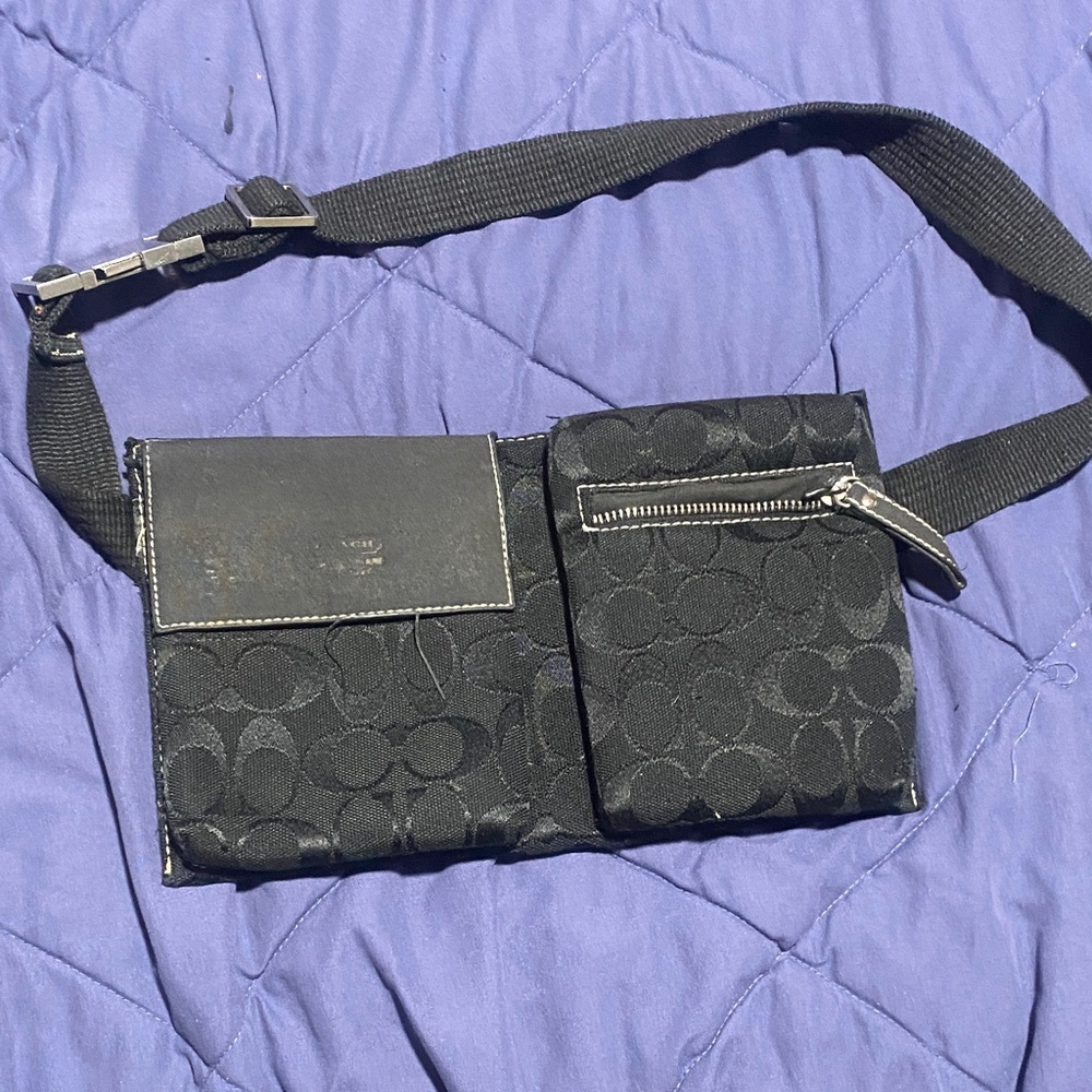 Coach Black Belt Bag with Signature Pattern